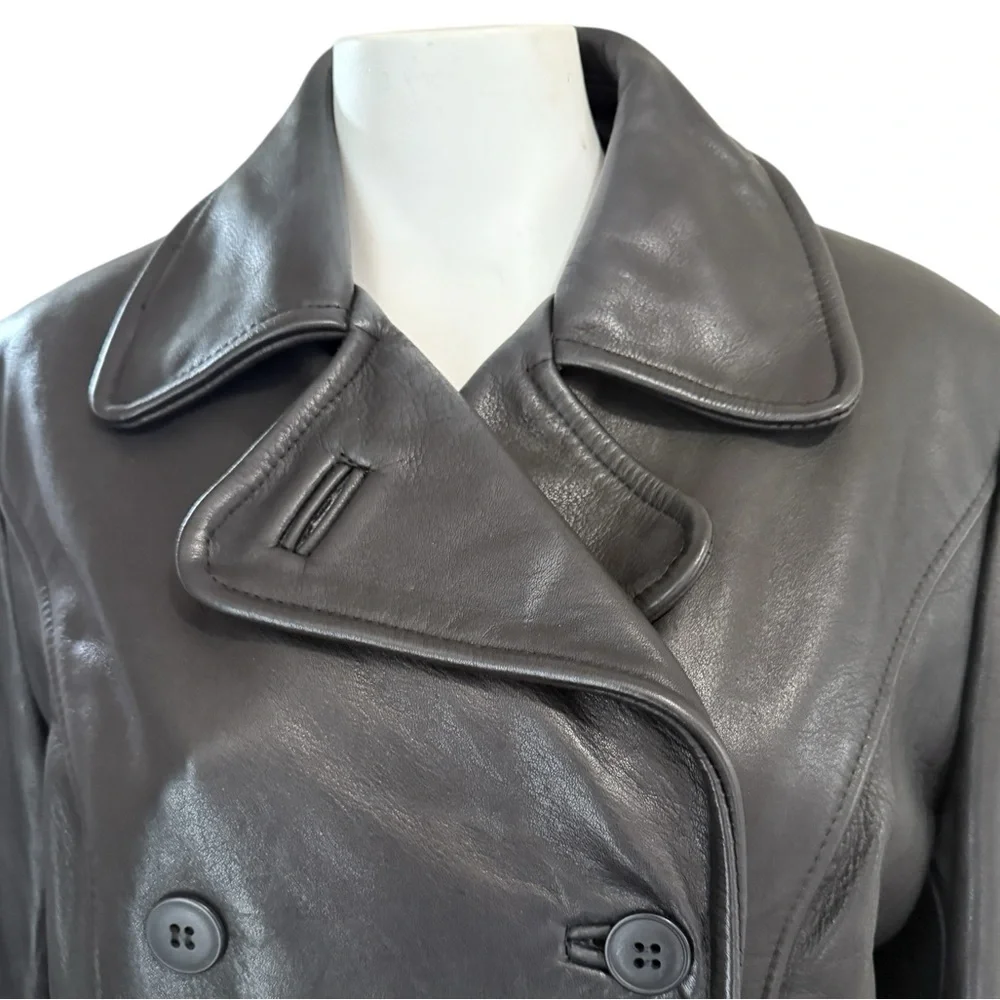 Mantique Black Double-Breasted Leather Jacket, quilted lining, pockets Sz Med 🇨🇦 - Picture 5 of 10